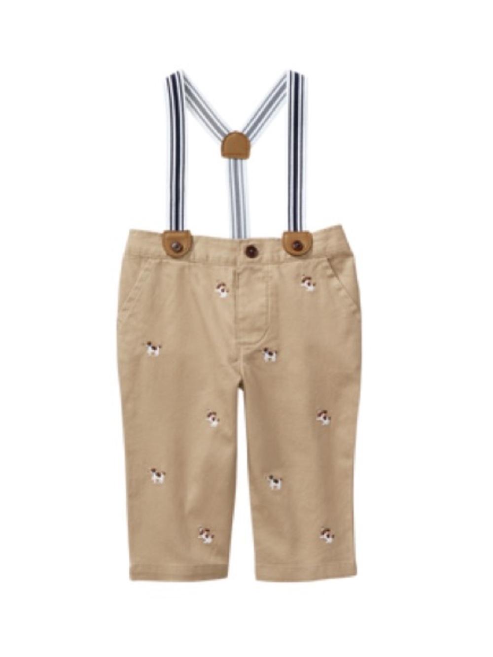 Janie and Jack Khaki Overalls with Embroidered Dog